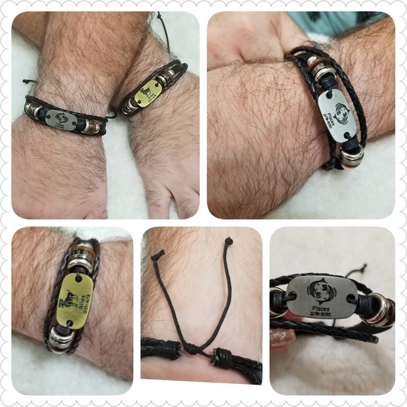Zodiac Sign Leather Adjustable Bracelet Unisex New - Picture 9 of 12